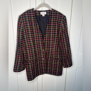 Jonathan Logan Vintage Colorful Tweed Blazer Women’s Petite Size 14 14P